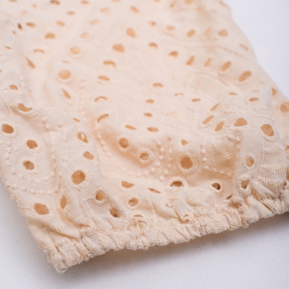 Feminine Eyelet Puff Sleeves Blouse Cute Girly Coquette Cream Medium - Picture 7 of 14